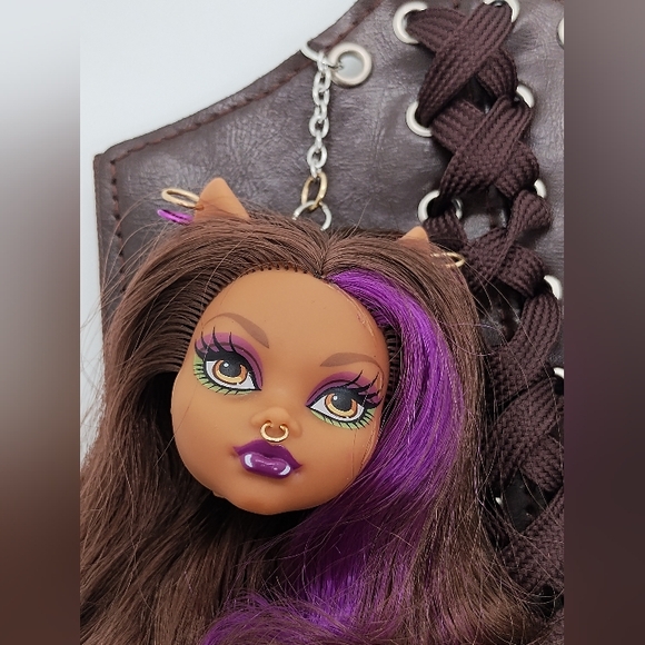 Clawdeen Wolf Monster High Doll Head Corset Belt Brown Silver Chains Gold Charms - Picture 4 of 11